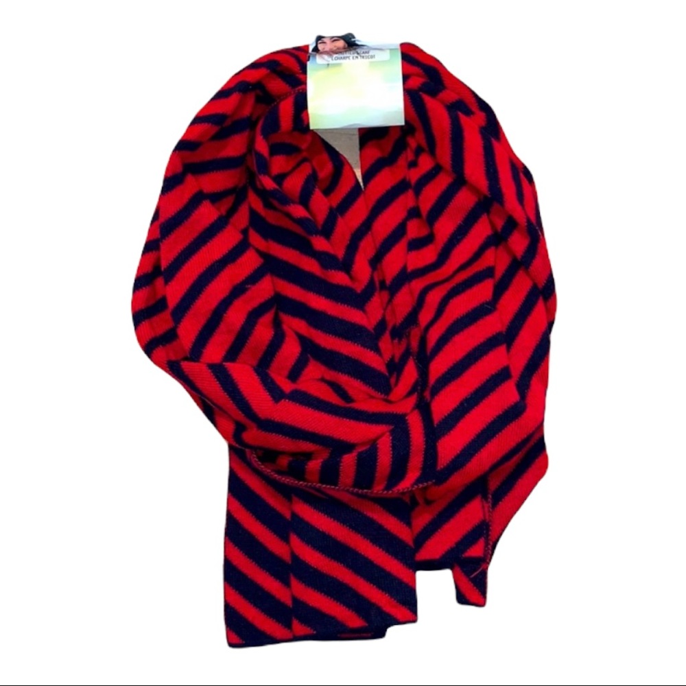 NWT Extended Wrap Red & Black Striped Fabric Knit Scarf